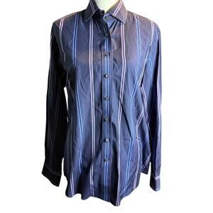 Facconable Striped Button Down Shirt, European, Gray Blue Lavender, Men's Medium